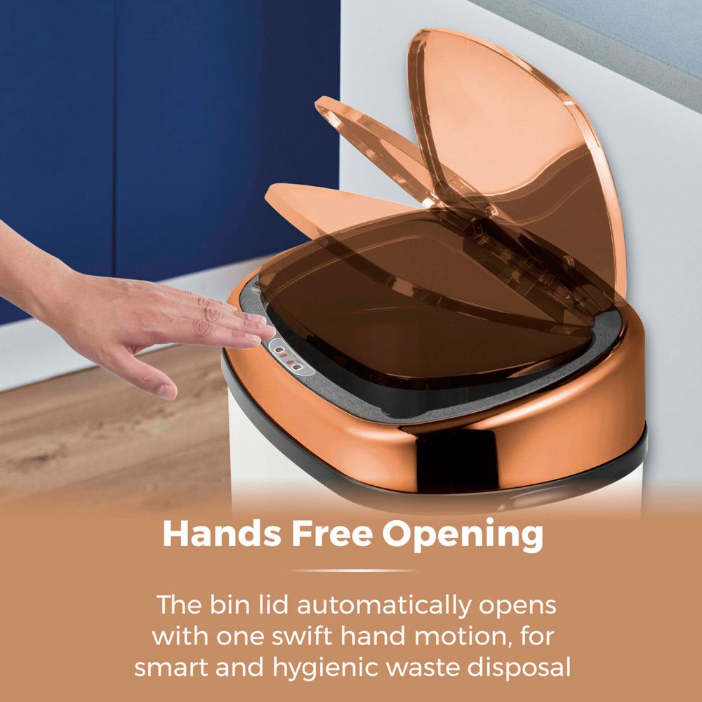 Tower White and Rose Gold Square Sensor Bin 58L Image 3