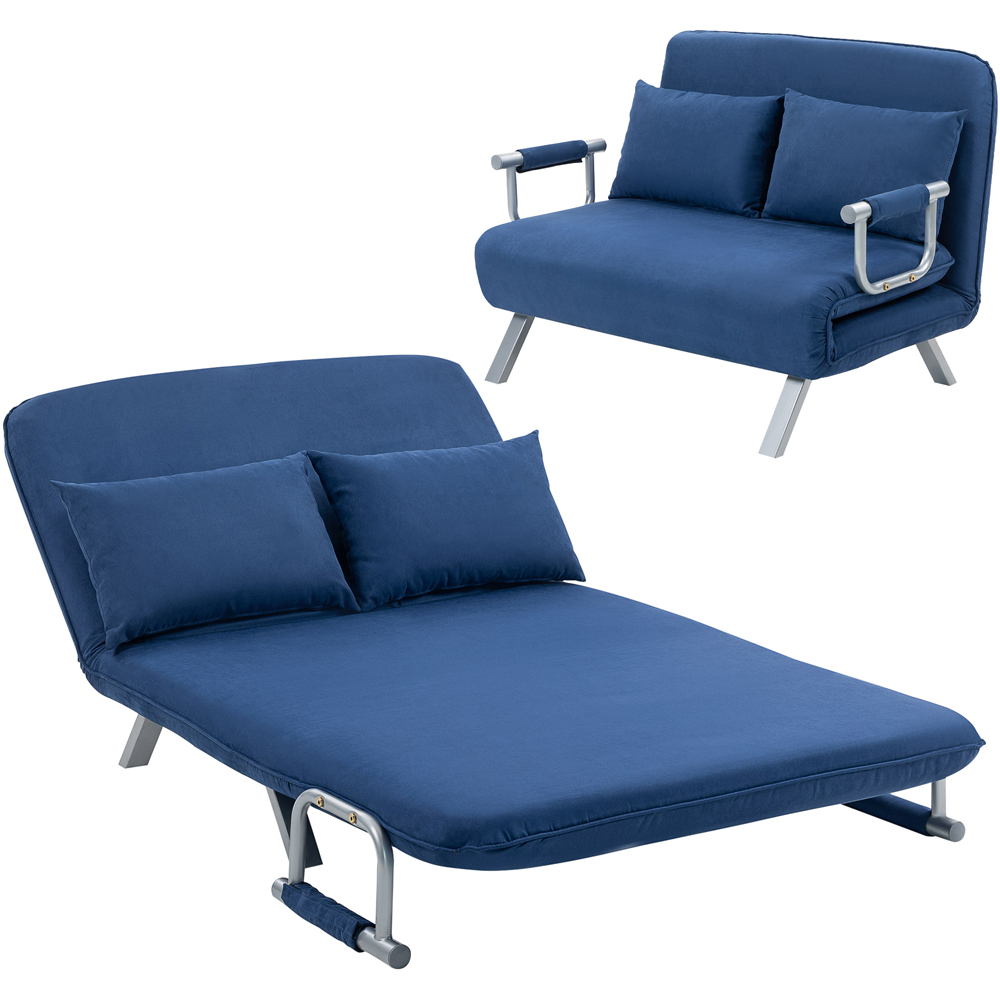 Portland 2 Seater Dark Blue Sofa Bed with Adjustable Backrest and Pillows Image 2