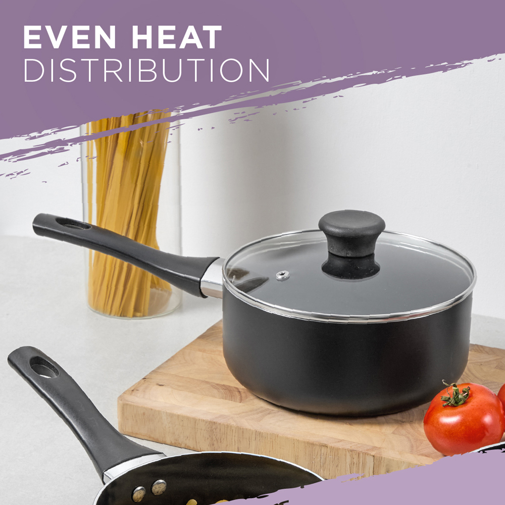 Blackmoor 20cm Black Ceramic Non-Stick Saucepan with Tempered Glass Lid Image 2