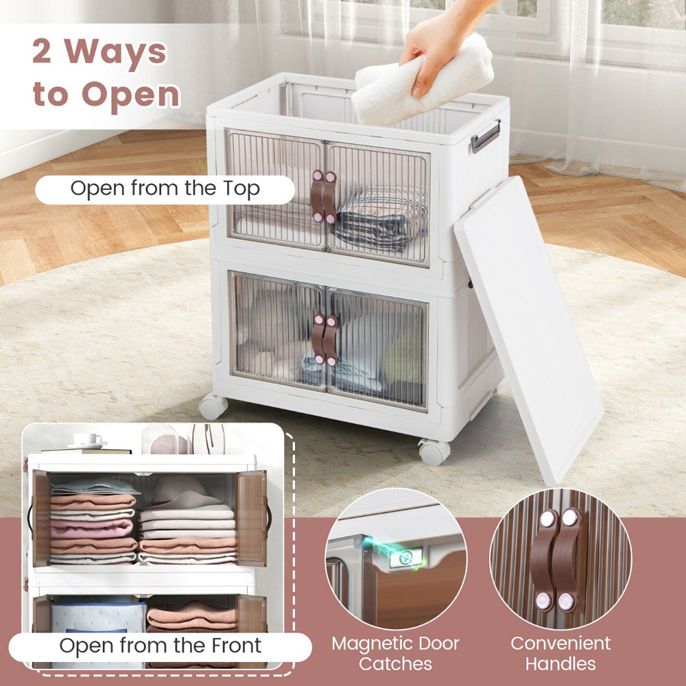 Costway 97L White Stackable Storage Bin with Wheels Set of 3 Image 8