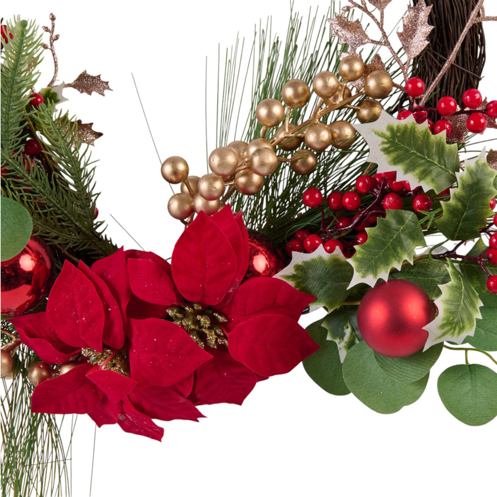 Red Poinsettia Crescent Christmas Wreath Image 4