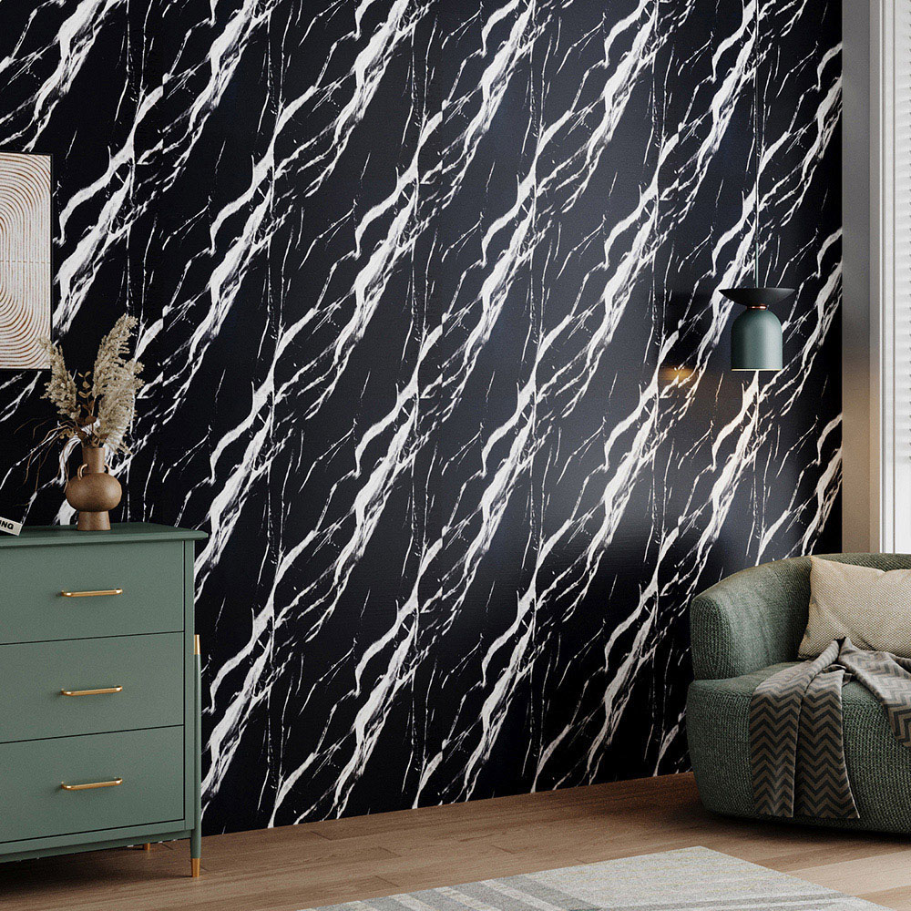 Living and Home Marble Pattern Black Self-Adhesive Wall Tile Sticker Image 7