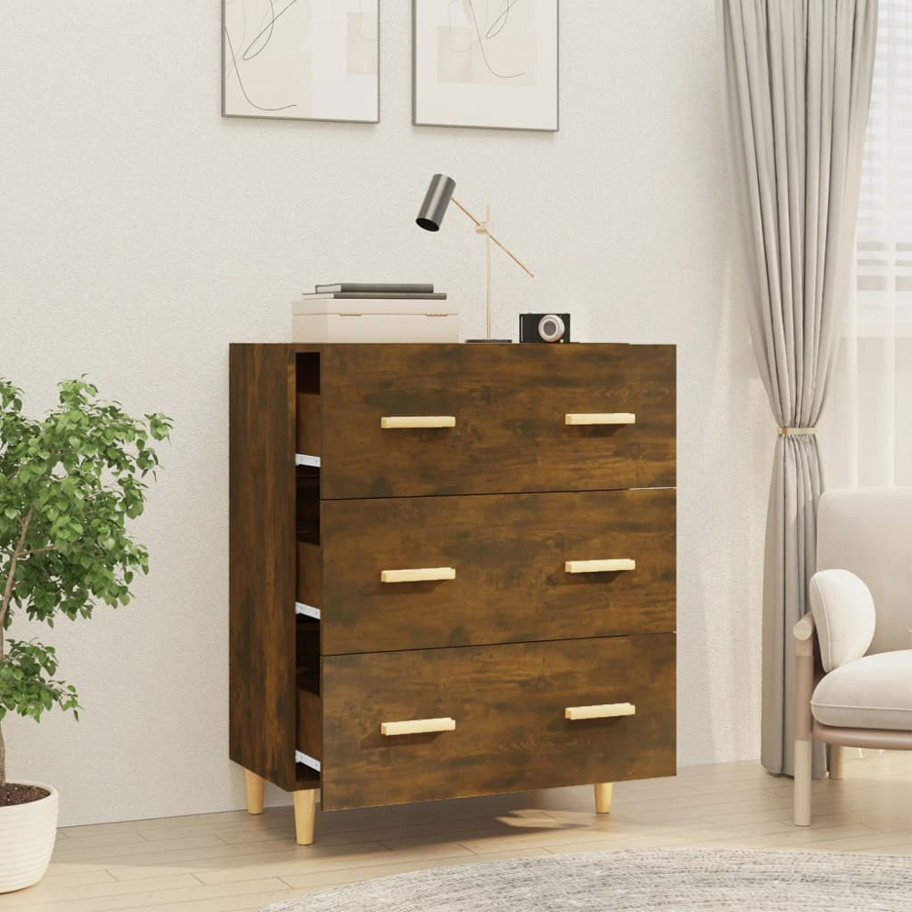 vidaXL 3 Drawer Smoked Oak Sideboard Image 7