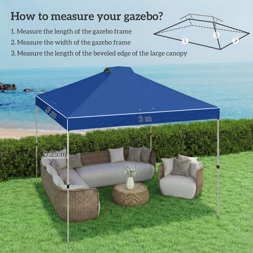 Outsunny 3 x 3m Blue Waterproof Gazebo Roof Replacement Cover Image 9