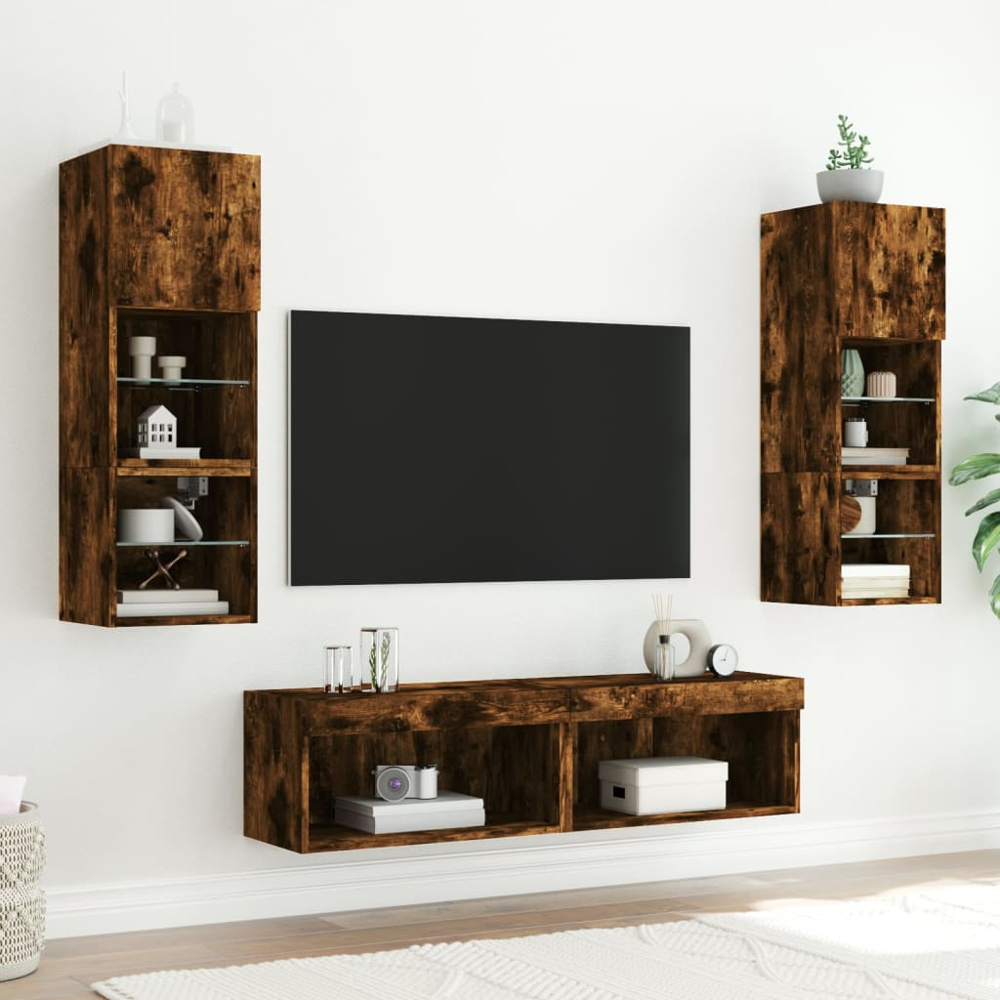 vidaXL Single Shelf Smoked Oak Wall Mounted LED TV Cabinet Image 4