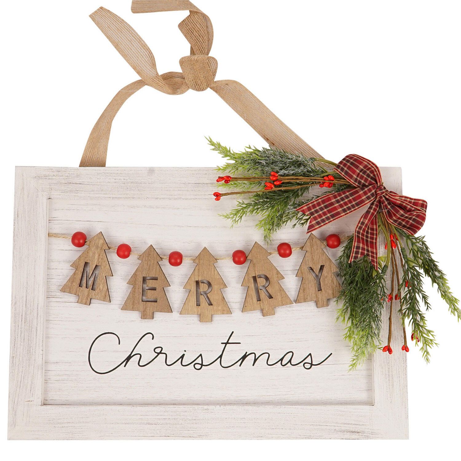 Neutral Merry Christmas Hanging Wall Plaque Image