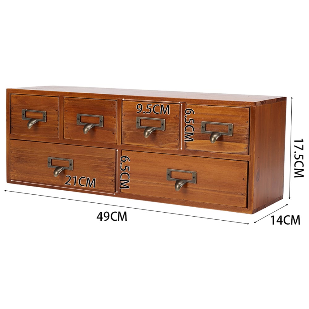 Living and Home 6 Drawer Retro Wooden Desktop Storage Organiser Image 9