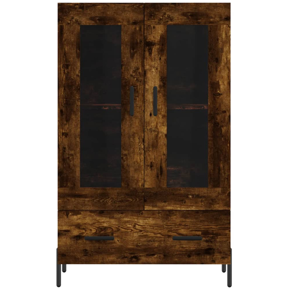 vidaXL 2 Glass Door Single Drawer Smoked Oak Highboard Image 6