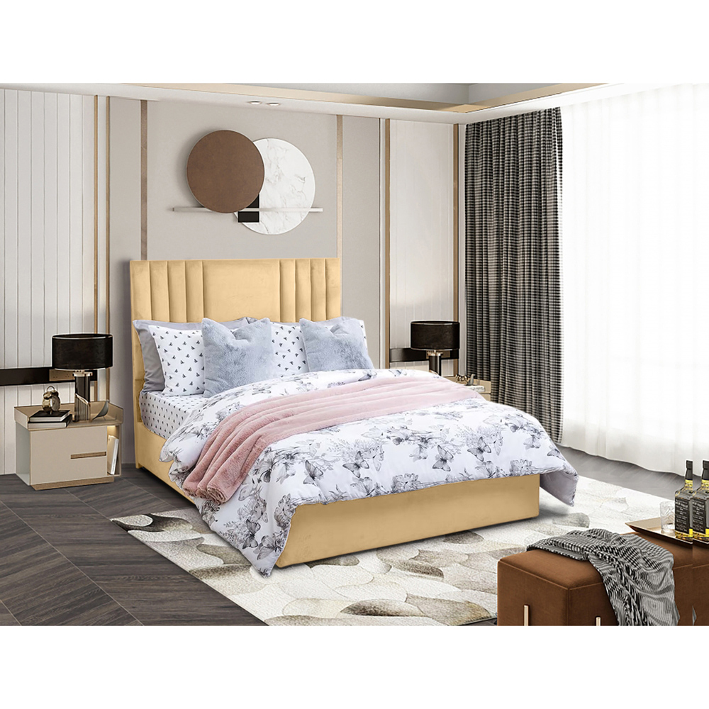 Eleganza Home Dreamer Single Beige Plush Divan Bed with Lined Headboard Image 2