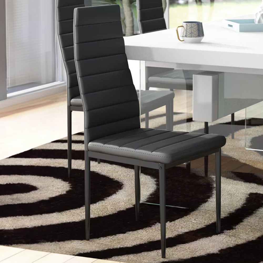 Living and Home Set of 2 Black Faux Leather Dining Chair Image 1