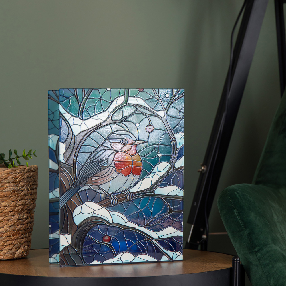 Samuel Alexander Warm White LED Robin on Branch Stained Glass Christmas Decoration 28cm Image 4