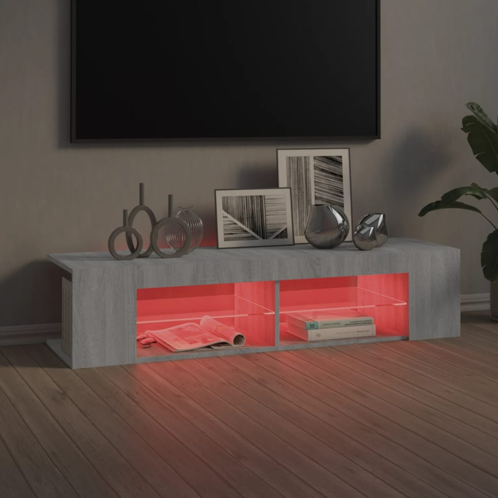 vidaXL 4 Shelf Grey Sonoma TV Cabinet with LED Lights Image 7