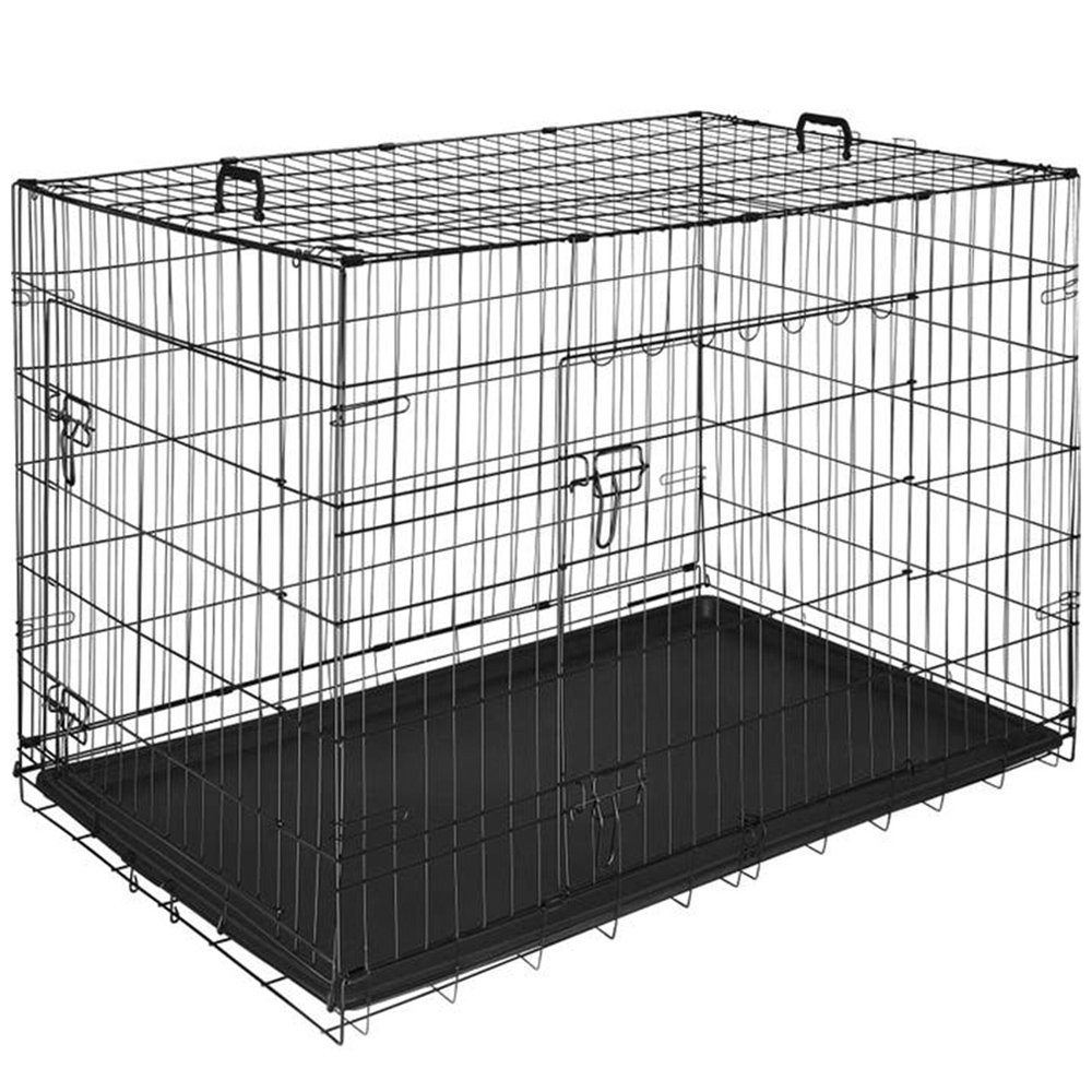 tectake Luna Double Locked Door Foldable Steel Dog Crate 121.5cm Image 1