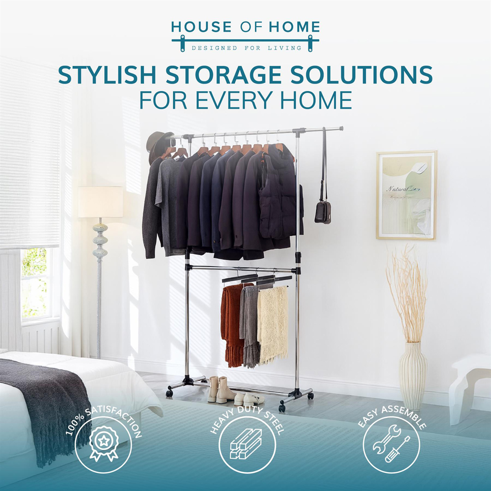 House Of Home Chrome Adjustable Double Clothes Rail Image 4