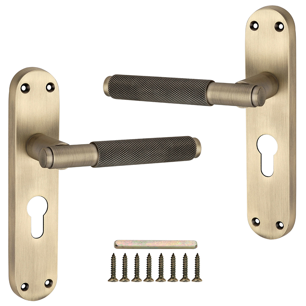 Spira Brass Connaught Matt Antique Knurled Lever Door Handle with Euro Backplate 2 Pack Image 4