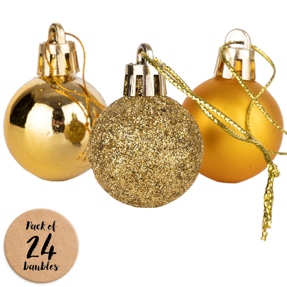 Shatchi Deep 3cm Gold Shatterproof Christmas Bauble 24 Pack Image 1