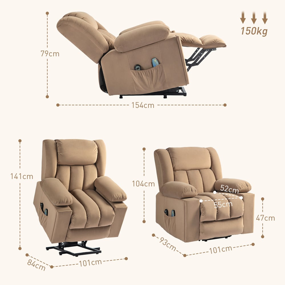 HOMCOM Light Brown Power Lift Recliner Chair with Vibration Massage Image 7