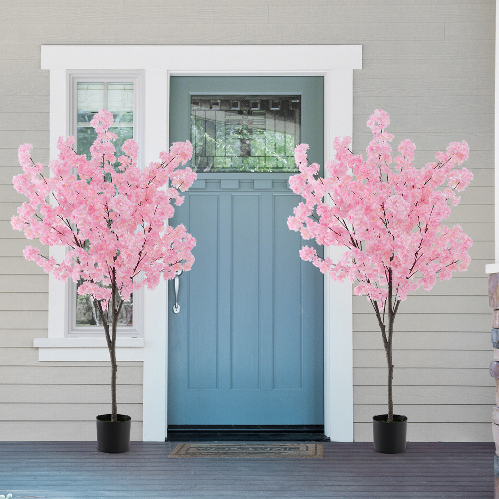 Costway Cherry Blossom Flowers Artificial Plant In Pot 6.2ft Image 4