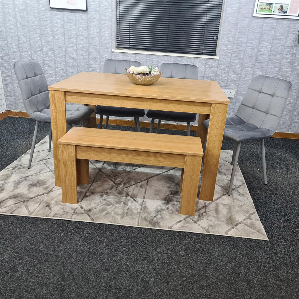 Portland 6 Seater Velvet Dining Bench Set Oak Effect and Grey Image 7