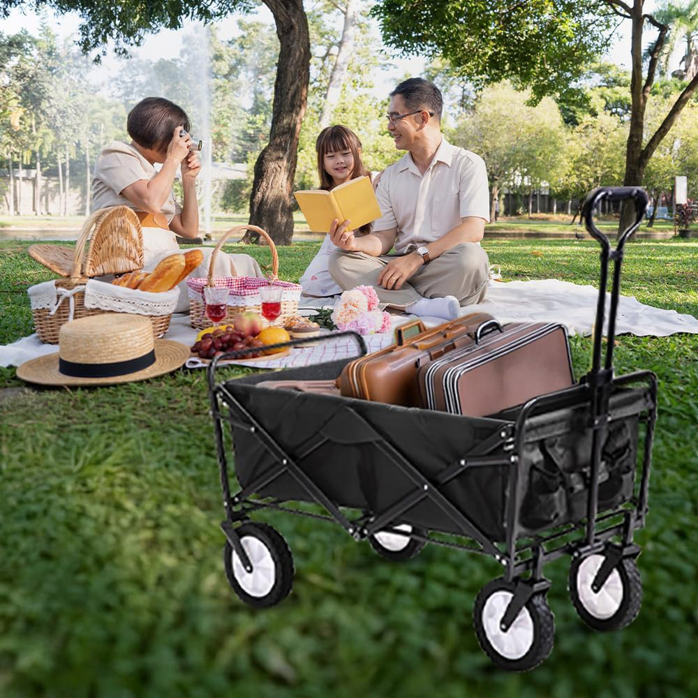Alivio Black Foldable Wagon Cart with Adjustable Handle Image 2