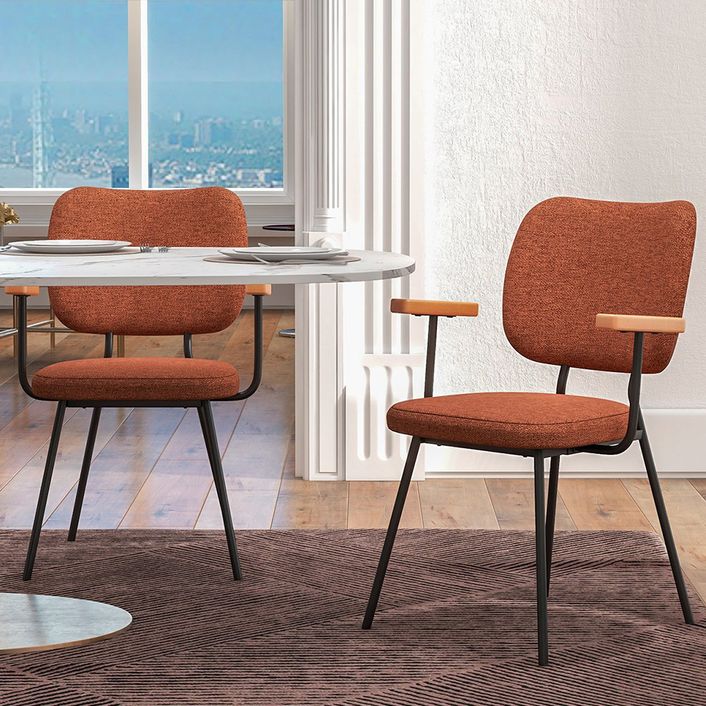 Costway Set of 2 Orange Linen Dining Chair Image 1