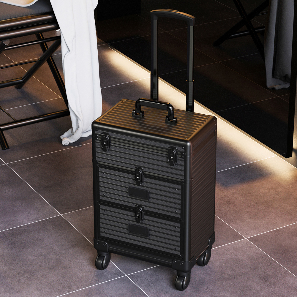 Living and Home 3 in 1 Black Portable Cosmetic Makeup Manicure Case with Drawers Image 2