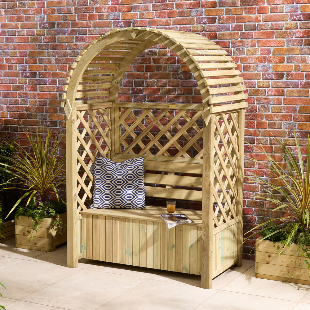 Rowlinson Chiltern 2 Seater 6.4 x 4.3 x 2.6ft Natural Wooden Arbour with Storage Box Image 7