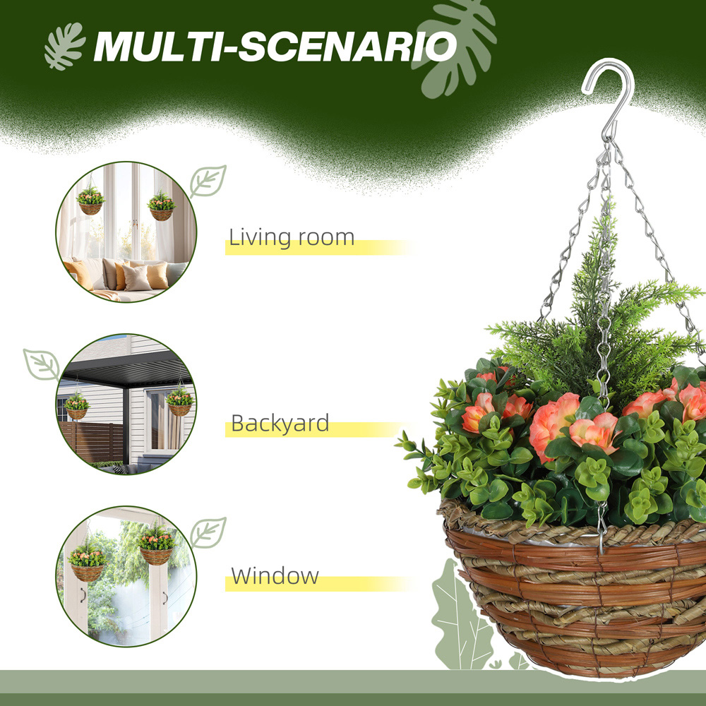 Portland Artificial Orange Lisianthus Flower Hanging Planter 2 Pack Image 8