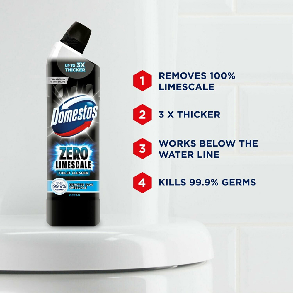 Domestos Zero Limescale Ocean Antibacterial Toilet Gel 750ml 3 Pack Image 6