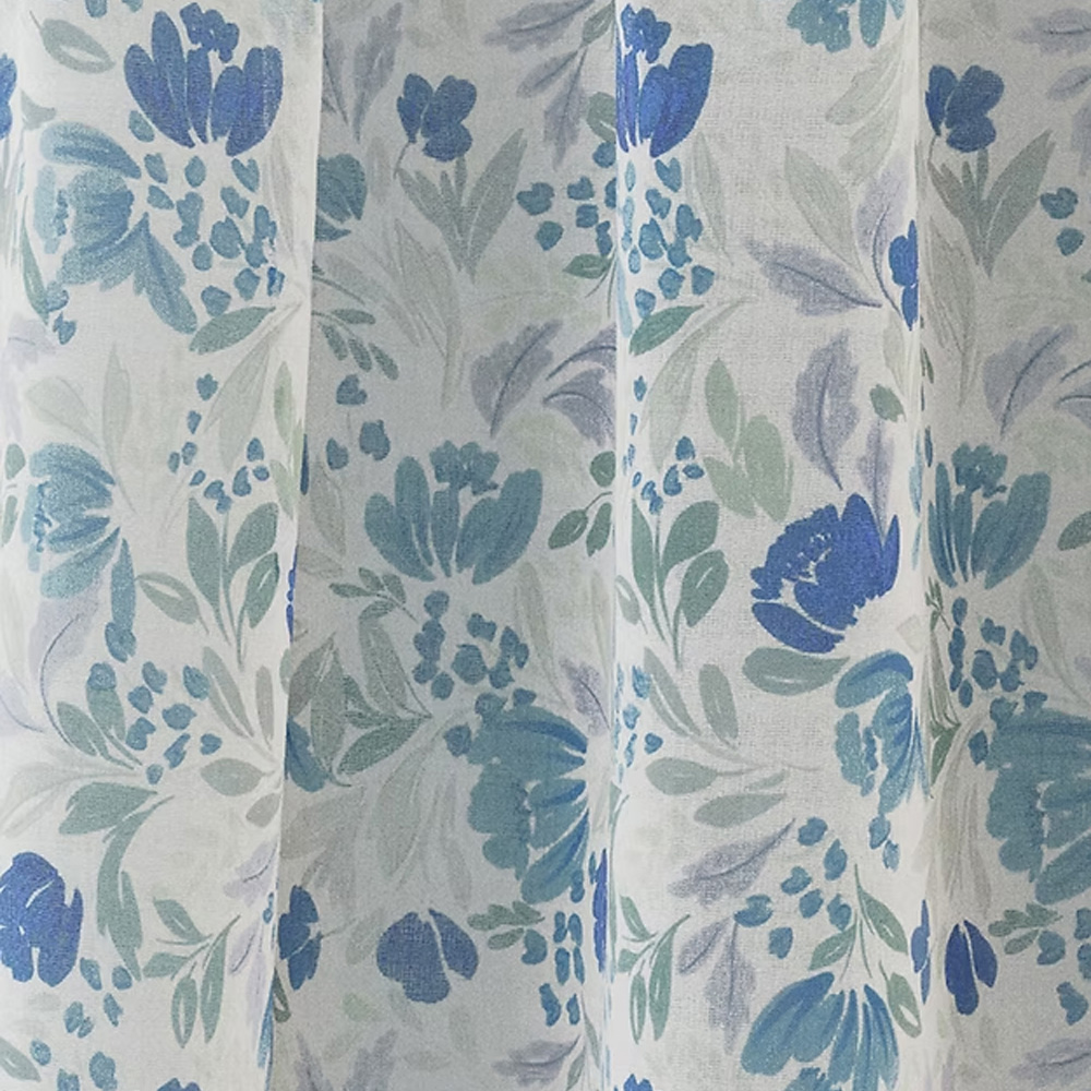 Tyrone Textiles Mia Blue Floral Print Sheer Rod Pocket Voile Panel Curtains 140 x 183cm Image 3