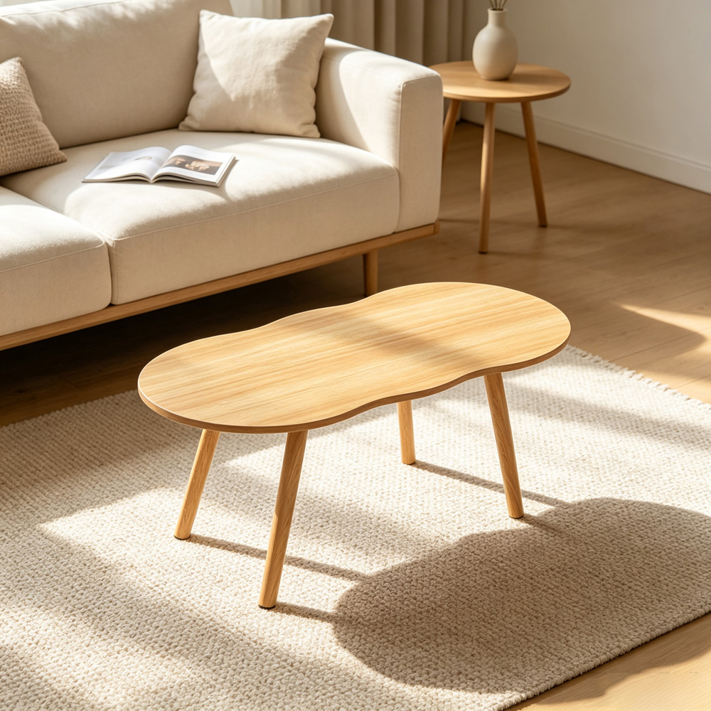 Living and Home Natural Wood Caterpillar Coffee Table with Pine Legs Image 7