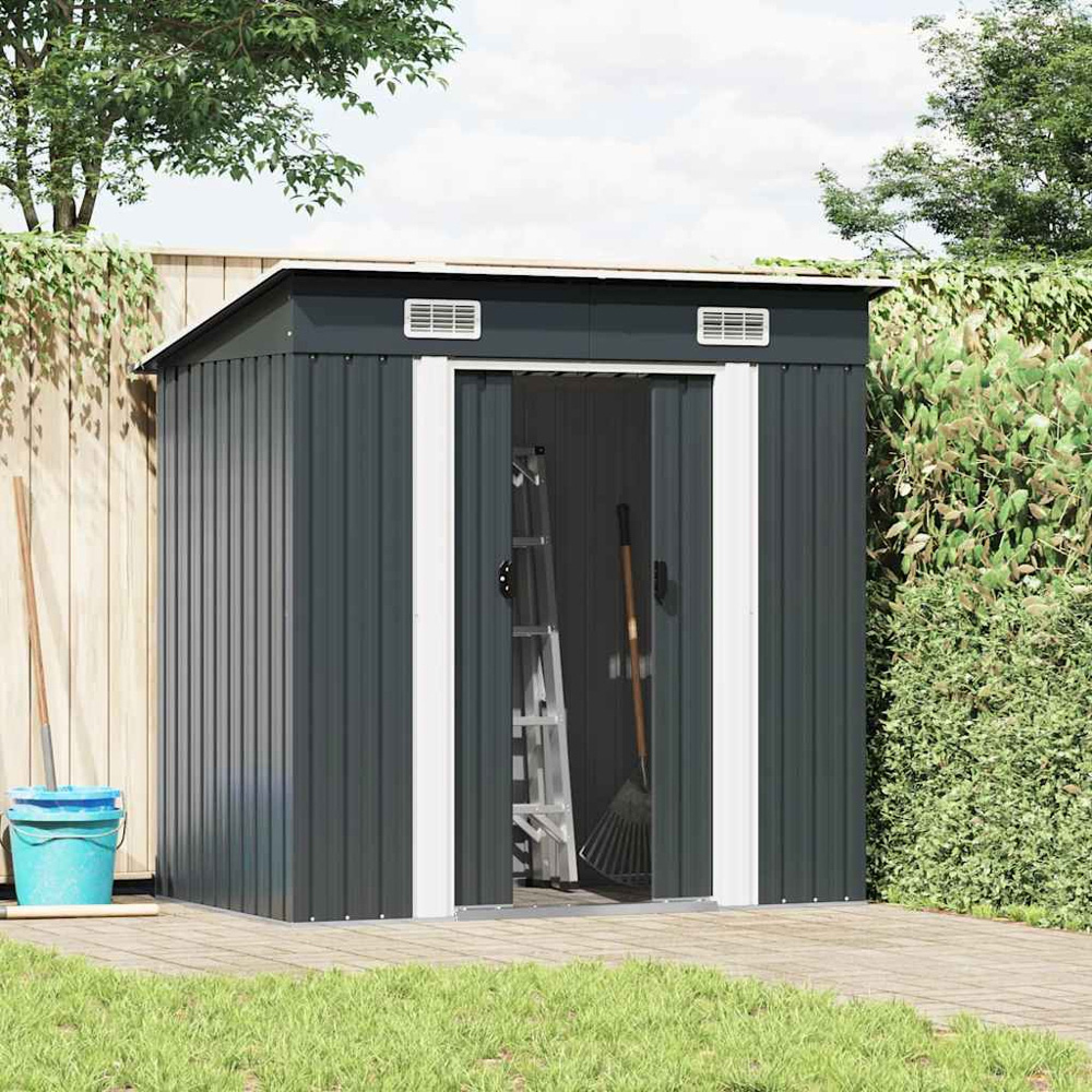 vidaXL 6.2 x 4ft Anthracite Galvanised Steel Pent Garden Shed Image 2
