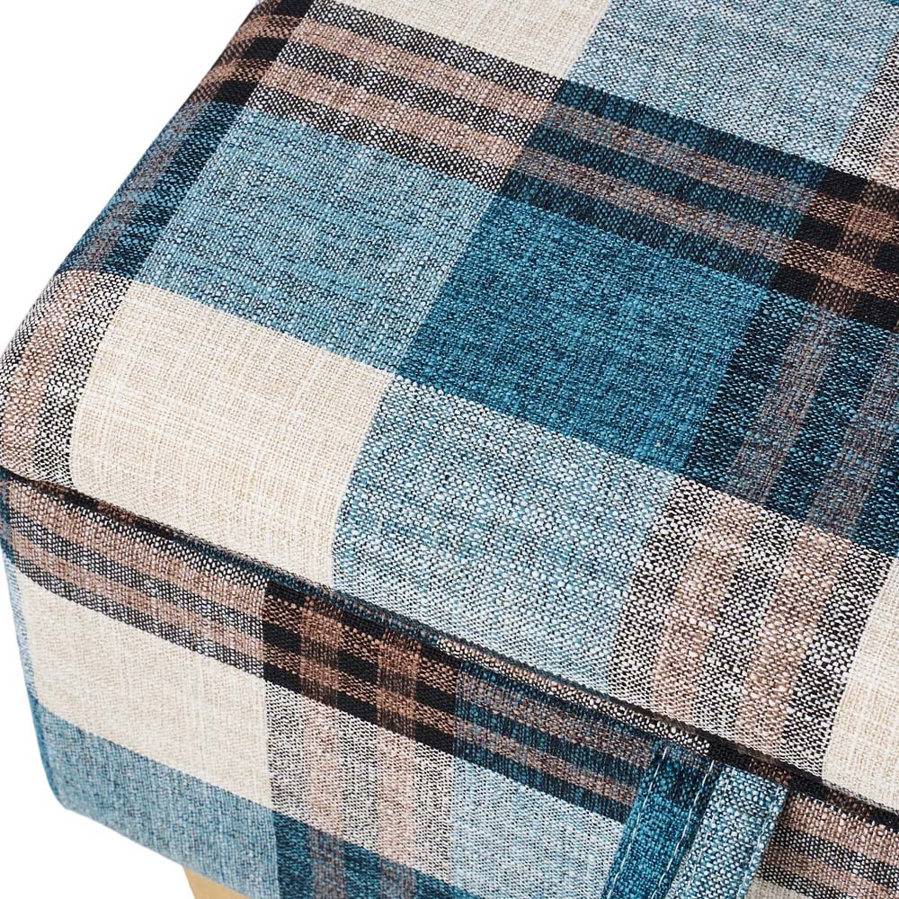 Living and Home Blue Tartan Linen Storage Ottoman Image 4