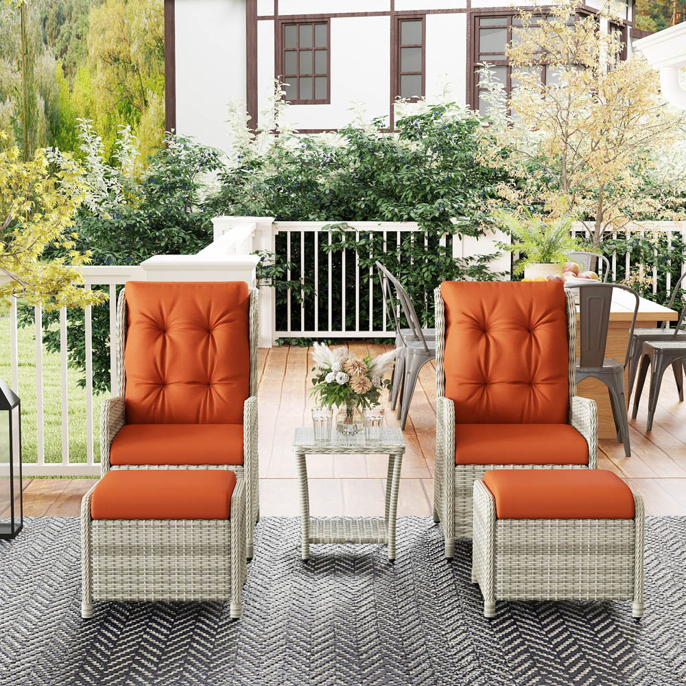 Outsunny 2 Seater Orange PE Rattan Recliner Garden Lounge Set with Footstool Image 3