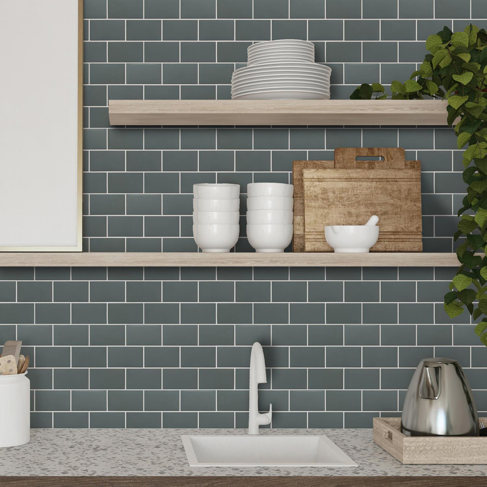 Walplus Elegant Grey Metro Subway Peel and Stick Backsplash 3D Tile Stickers 20 Pack Image 6