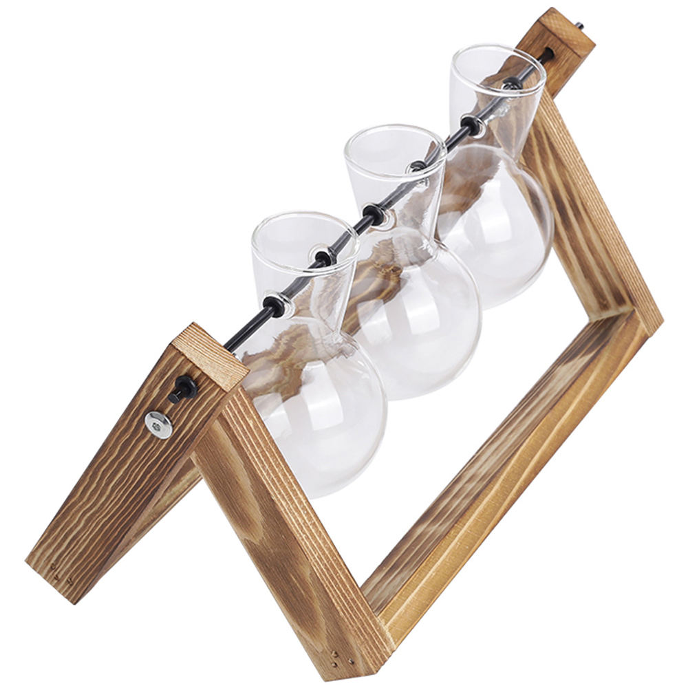 Living and Home 3 Piece Bulb Glass Terrariums with Wood Stand Image 3