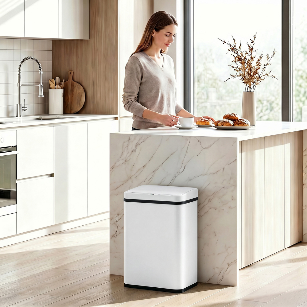HOMCOM White Stainless Steel Kitchen Motion Sensor Bin 40L Image 2