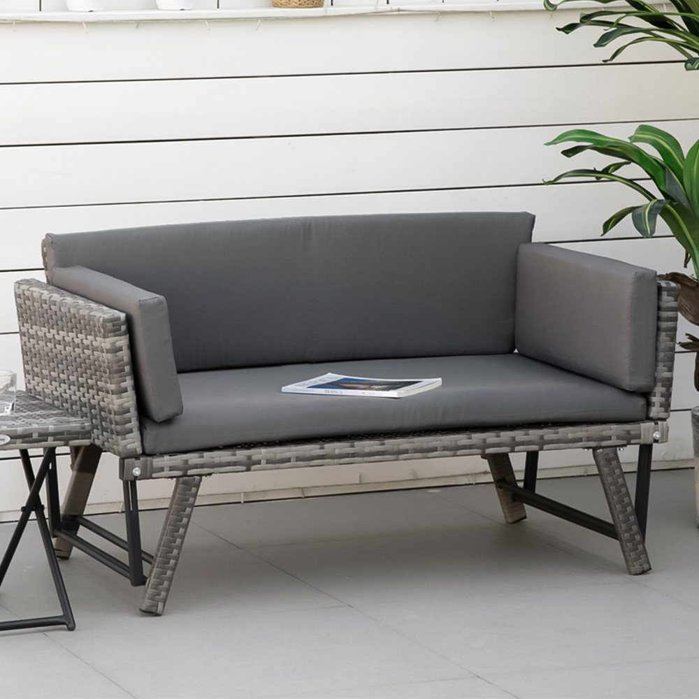 Outsunny 2 Seater Grey Rattan Folding Day Bed Image 1