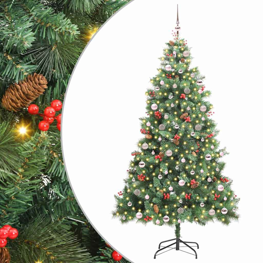 vidaXL 300 LED Pre-Lit Pink Baubles Green Artificial Christmas Tree 8ft Image 2