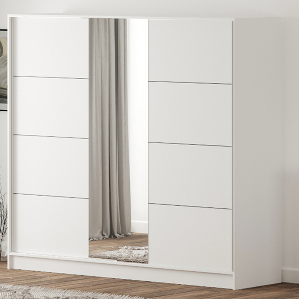 Evu SABRO XL Sliding Door White Mirrored Wardrobe Image 1