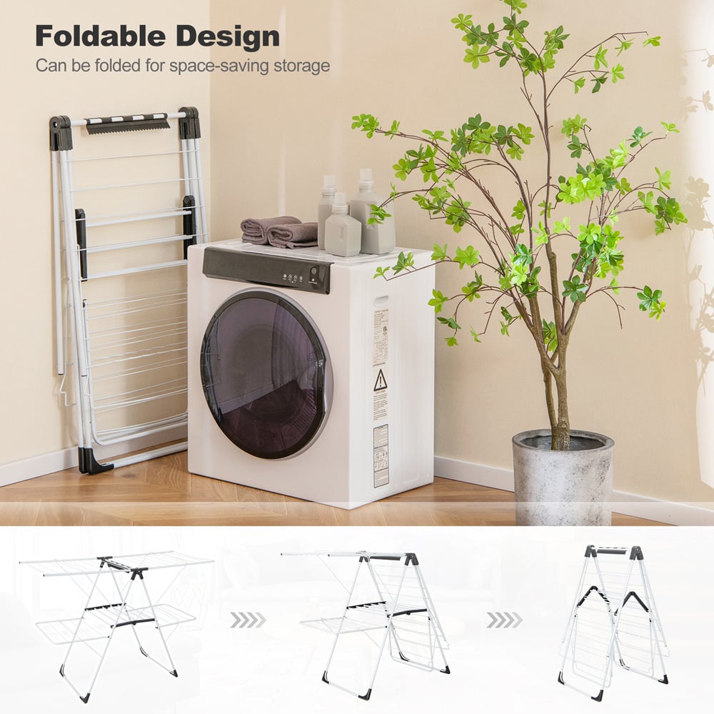 Costway 2 Tier Foldable Laundry Drying Rack with Adjustable Wings and Clips Image 7