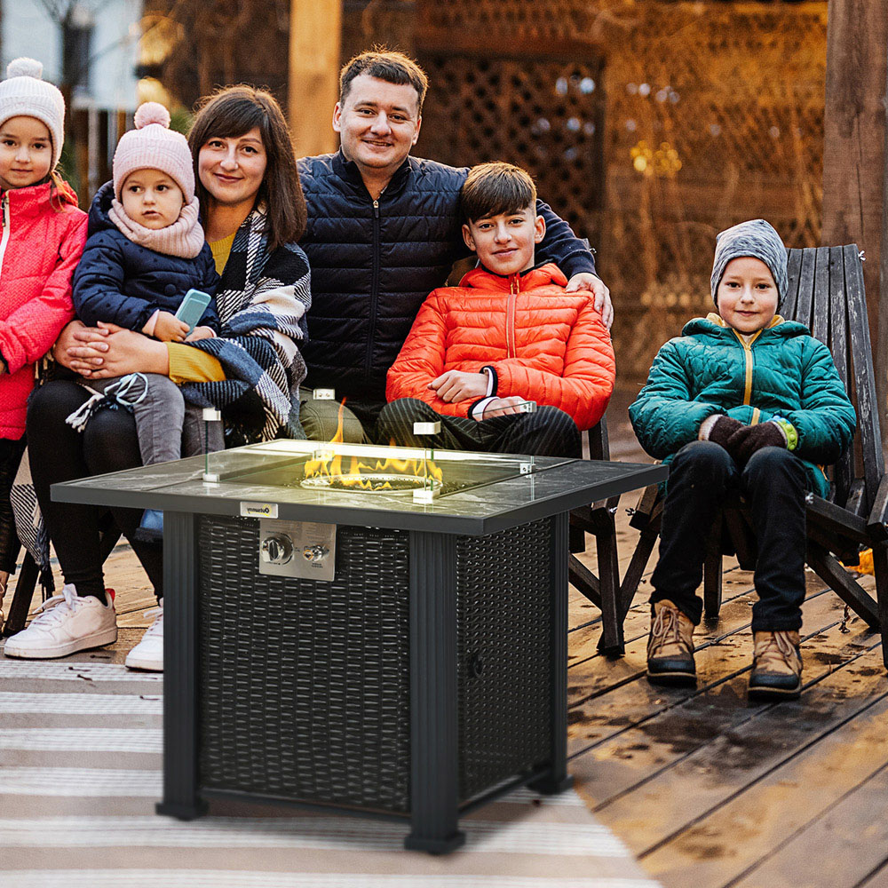 Outsunny Black Rattan Fire Pit Table with 50000 BTU Burner Image 2