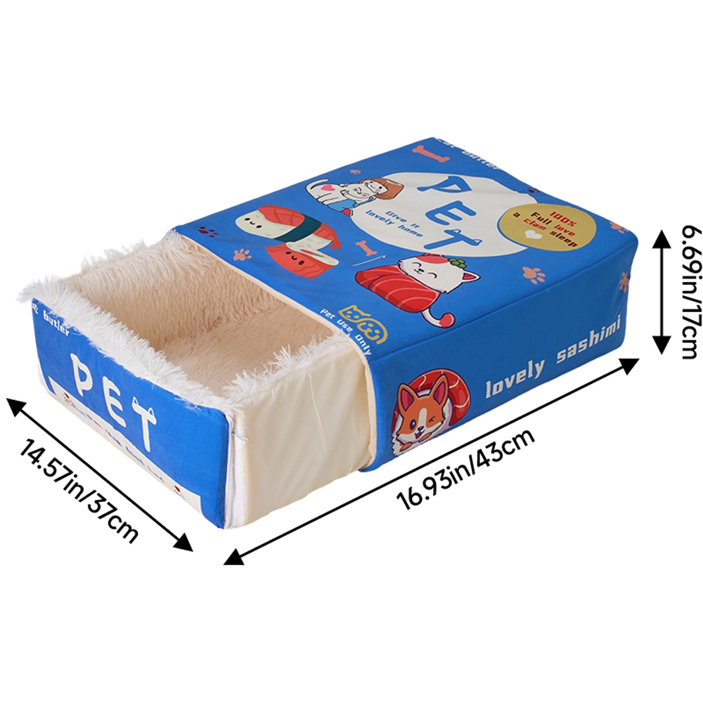 H&O Direct 37 x 43cm Blue Cute Snack Box Enclosed Cat Sleeping Bed Image 6