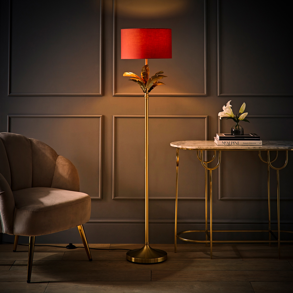 ValueLights Christina Rust Red and Gold Palm Leaf Single Stem Floor Lamp and Bulb Image 6