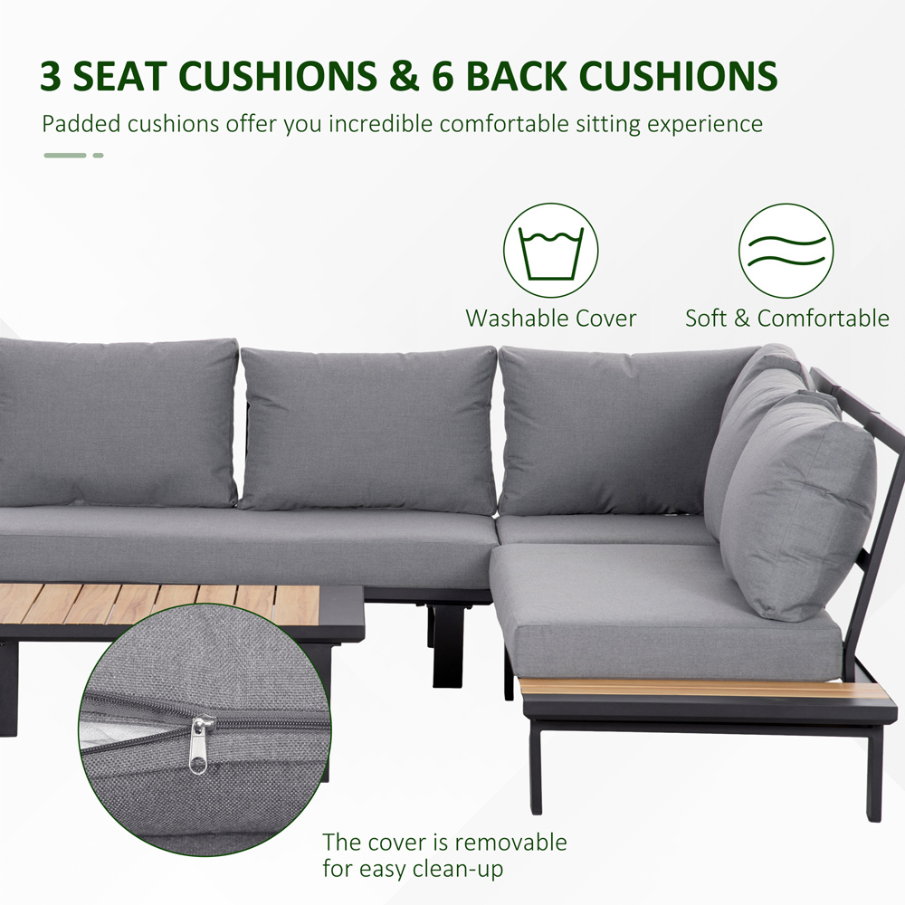 Outsunny 4 Seater Dark Grey Aluminium Garden L Shape Sofa Set Image 6