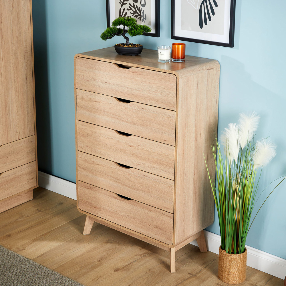 Home Source 5 Drawer Rustic Effect Tall Chest of Drawers Image 8