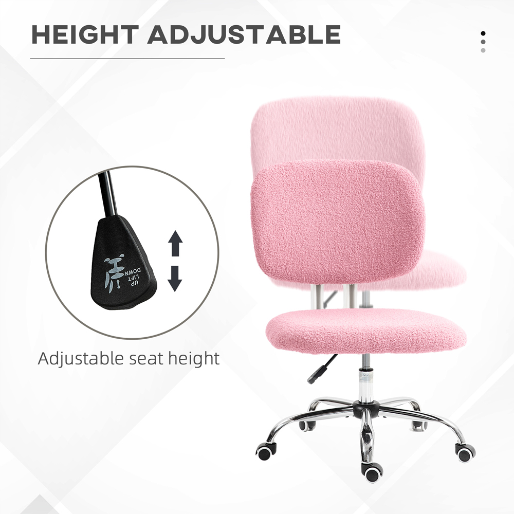 Portland Pink Fluffy Armless Chair with Adjustable Height Image 5