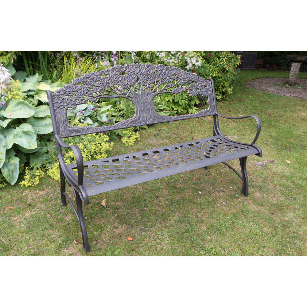 Gardeco 2 Seater Tree Motif Black and Bronze Patina Cast Iron Bench Image 3