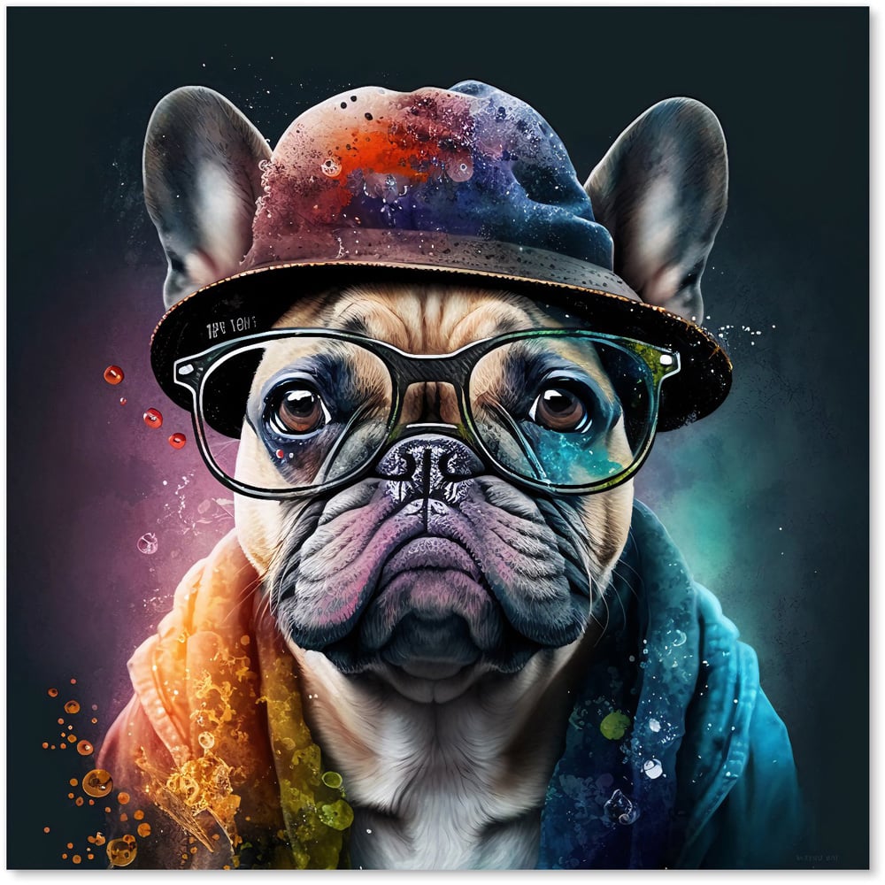 Warren Reed Designer French Bulldog Splashart Glass Kitchen Splashback 60 x 60cm Image 2