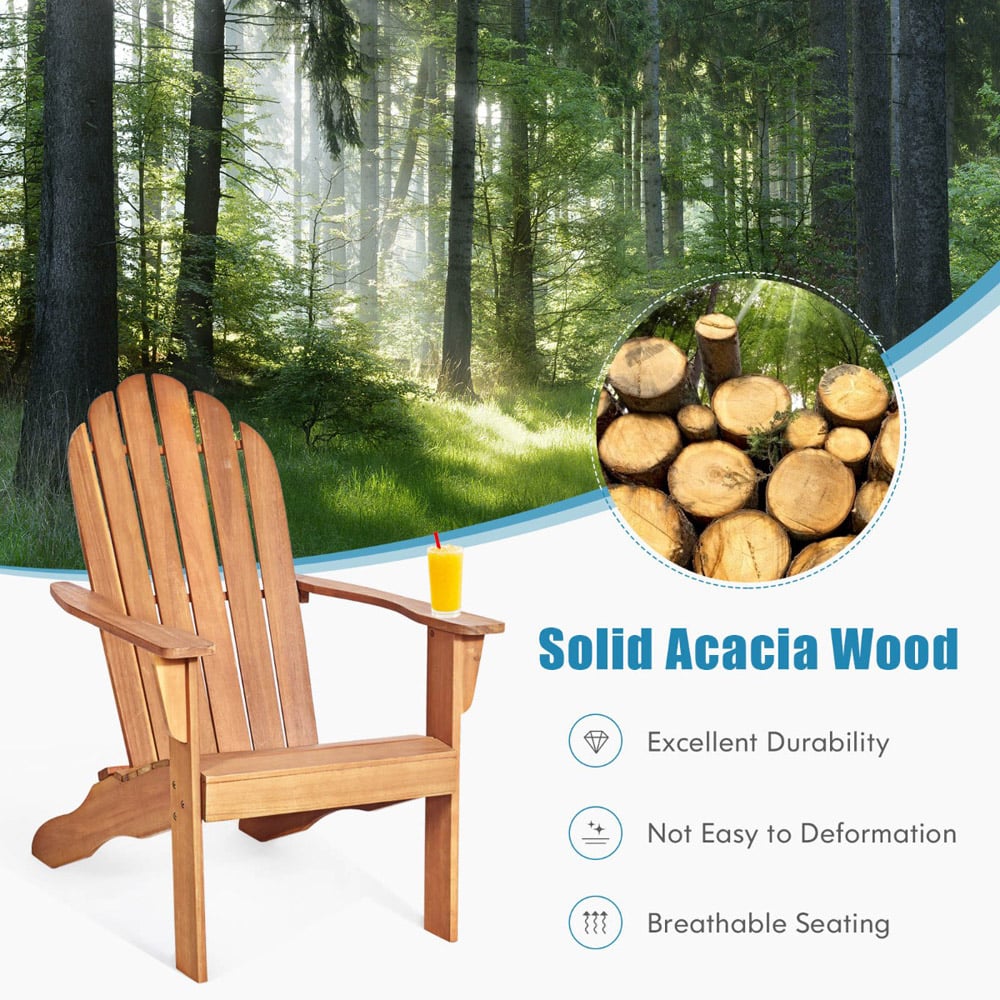 Costway Natural Slatted Acacia Wood Adirondack Lounger Chair Image 5